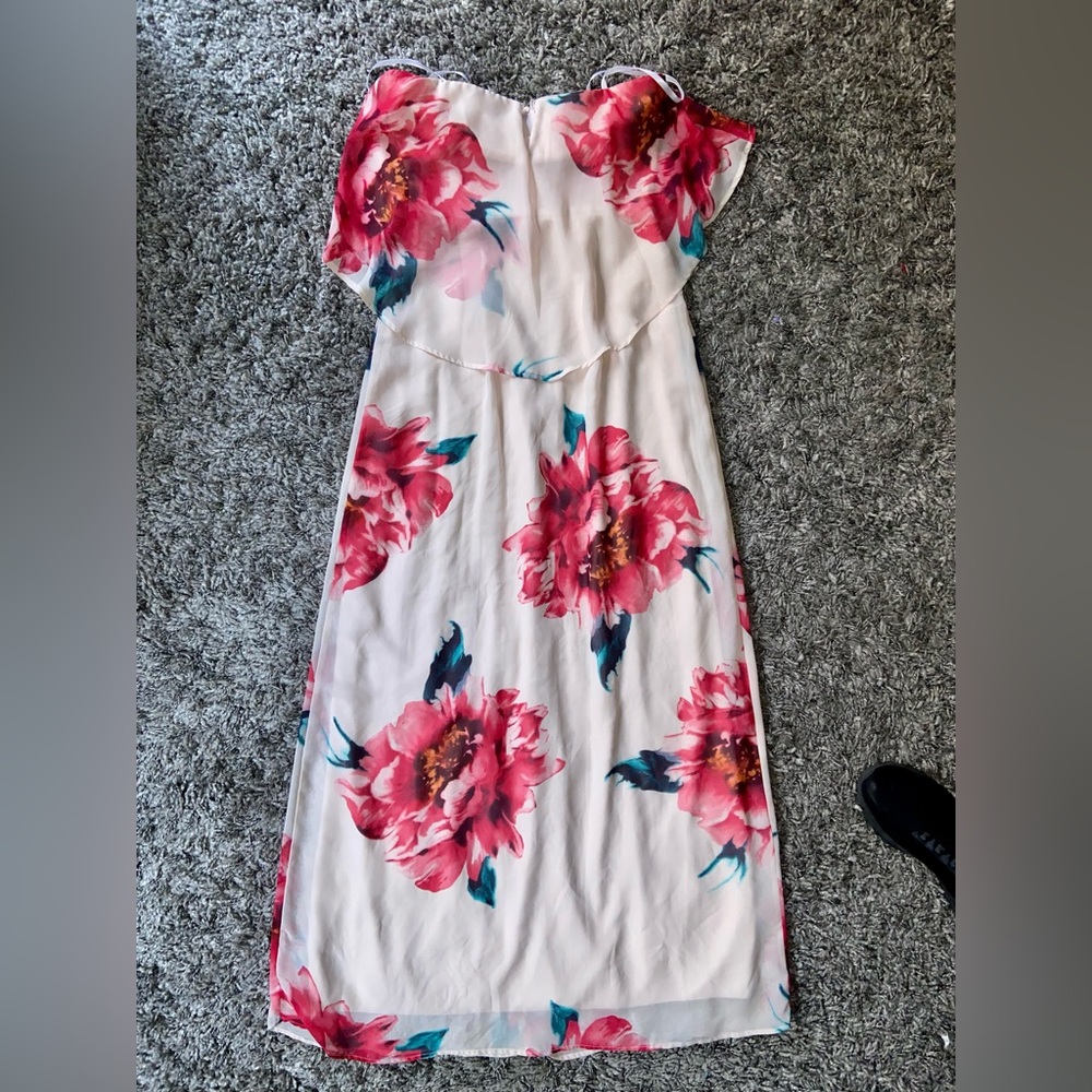 JODI KRISTOPHER FLORAL STRAPLESS MAXI DRESS WHITE PINK FLOWERS WEDDING SHOWER - Picture 2 of 7